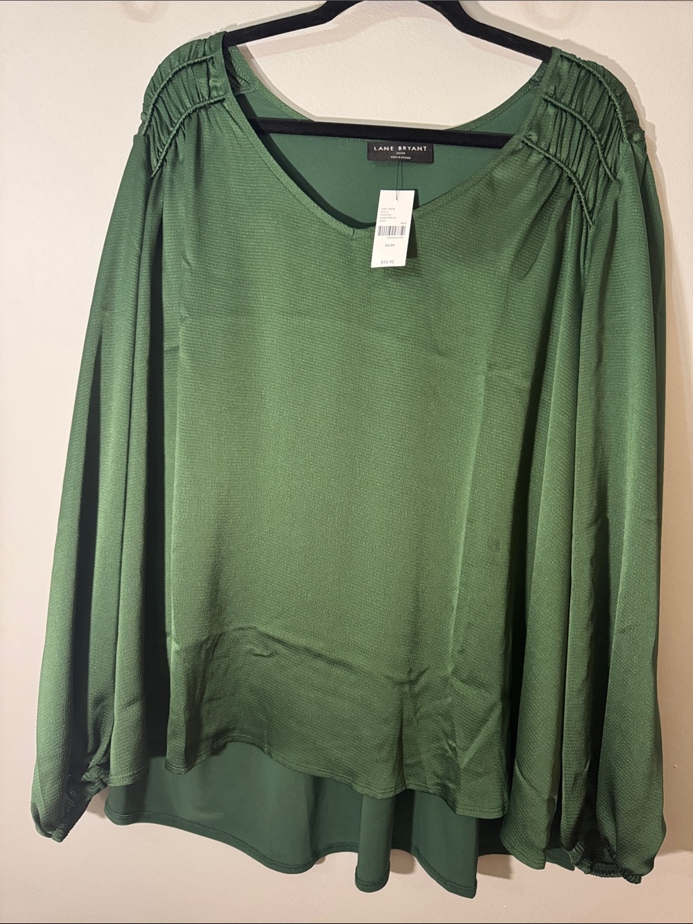 Lane Bryant Green V-Neck Long Sleeve Blouse